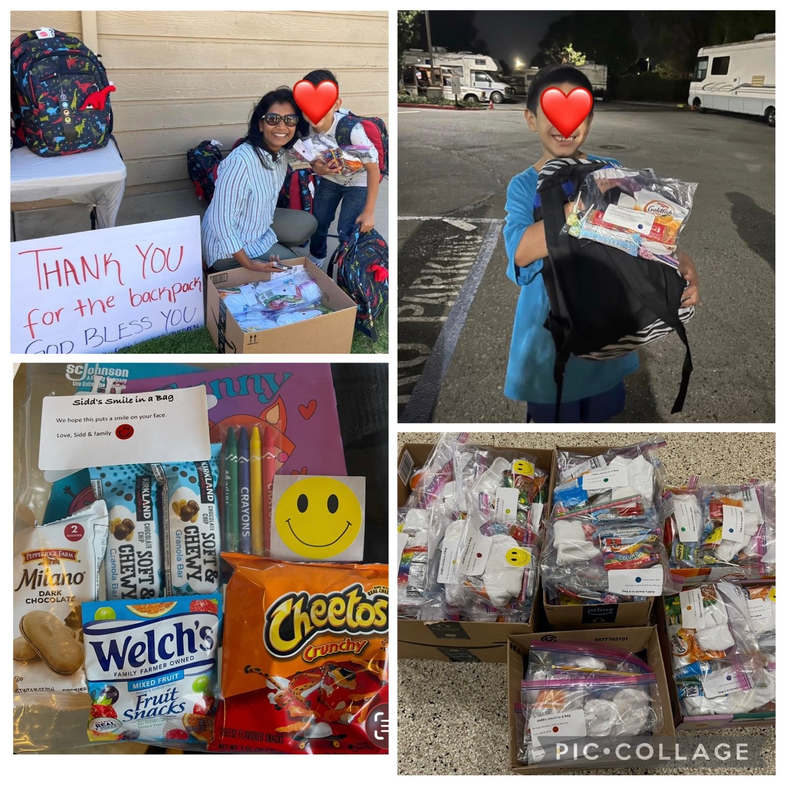 A child receiving a Smile Bag backpack